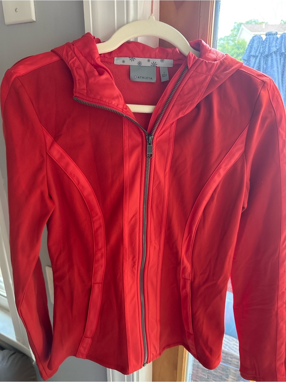 Athleta Red Hooded Zip-Up Utility Jacket